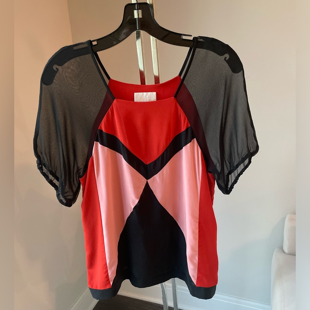 Line & Dot Red and Black Blouse, size S